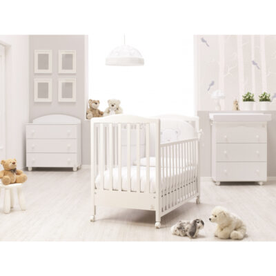 Cameretta Neonato Bianca con Lettino Doppia Altezza, Cassettiera Fasciatoio  Bianco e Completo Piumone