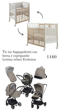 Kit Nascita Trio Tic Toc Foppapedretti-Lettino Erbesi Evolution Bianco e Naturale