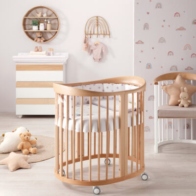 Lettino Tondo Evolutivo In Legno Naturale Wave Azzurra Design