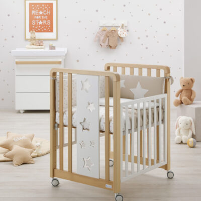 Lettino Evolutivo Glam 1*9 Bianca e Legno Naturale Stelle