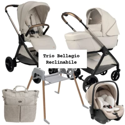 Promozione A Tempo Fino al 4 -12-2024  Trio Bellagio Chicco con Culla Gran Comfort, Seggiolino auto Recline e Borsa – Stand Lullaglide Omaggio