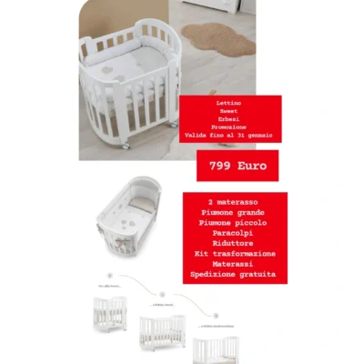 Culla – Lettino Erbesi Sweet Completo Di 2 Matrassi e 2 Completi Piumone Promo