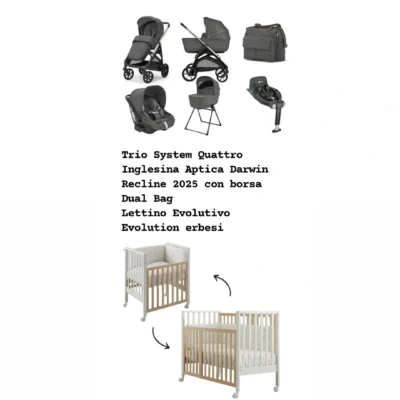 KIT Nascita 2025 Aptica 2025 Darwin Recline e Borsa Dual Bag incluso di base rotante  Con Erbesi Evolution