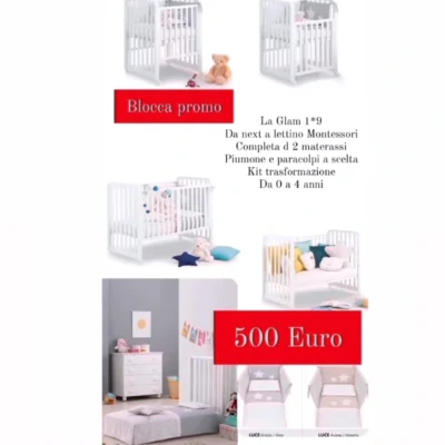 GLAM 1*9 Bianca Azzurra Design Lettino Evolutivo