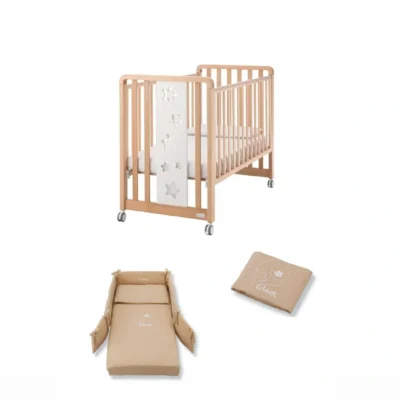 Glam Bianca e Legno  1*9 Stelle con tessile Glammy e lenzuola Culla Glam