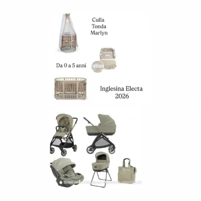 Kit Nascita Trio Electa 2026 Recline Evo Culla Tonda Marlyn da 0 a 5 anni