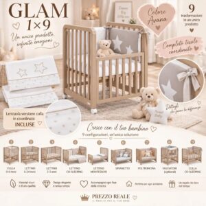 Glam 1*9 Avana in Regalo Lenzuola Culla Luce Promozione a Tempo